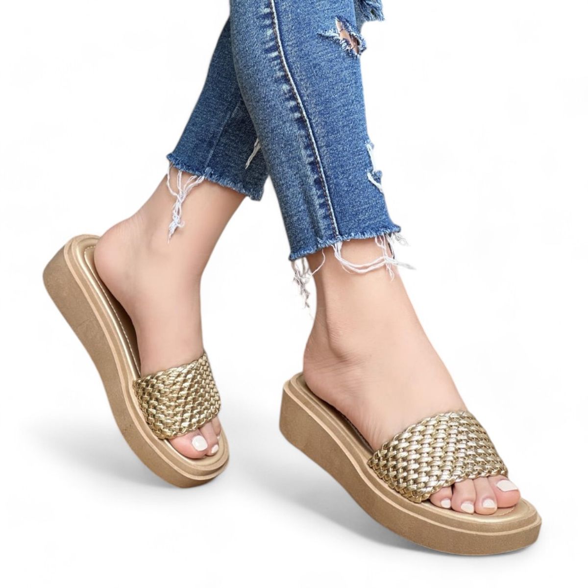 GENERICO - Sandalia mujer trenzado 2086L-43 color dorado.-