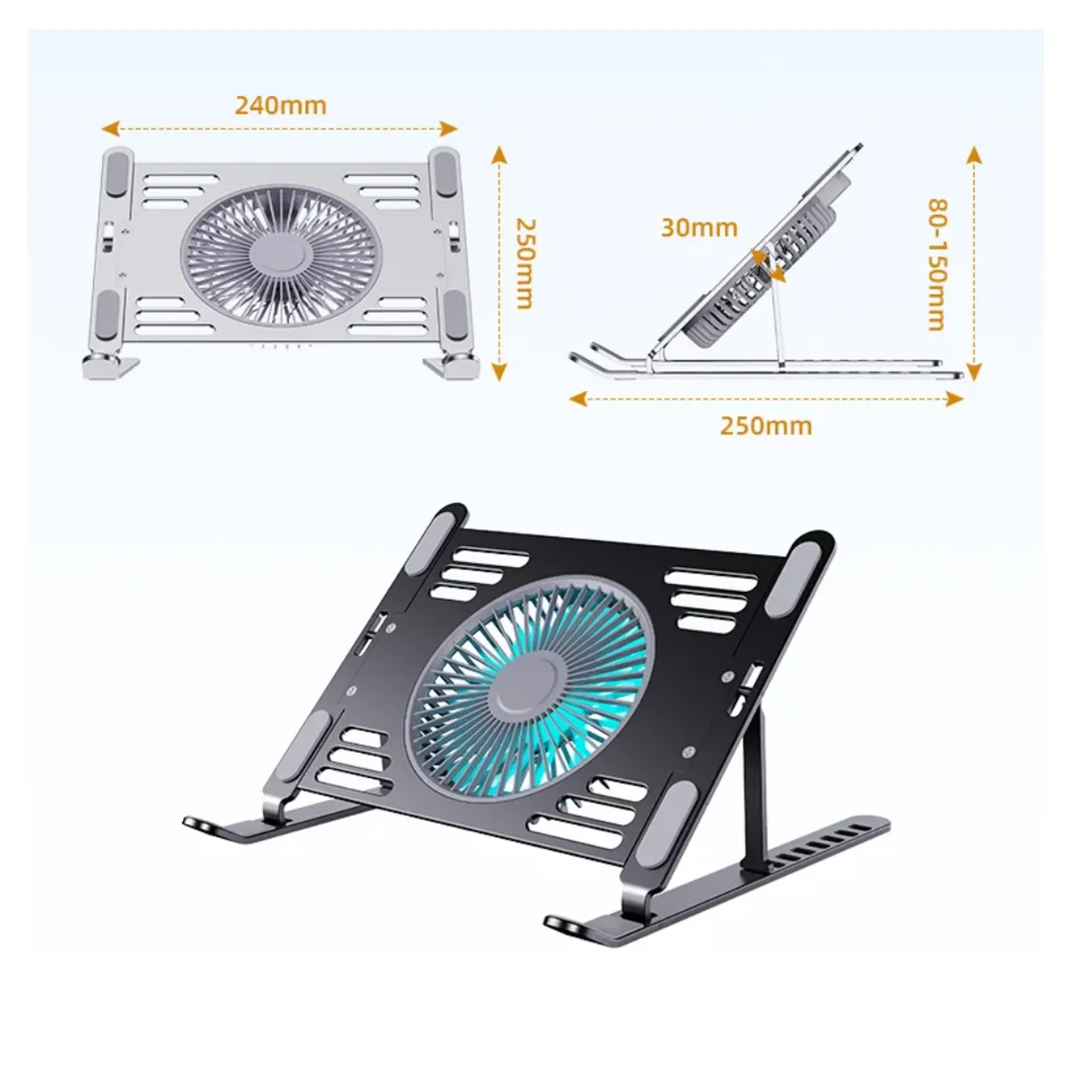 SEISA - Soporte Aluminio Base Cooler Ventilador de Laptop Notebook -negro