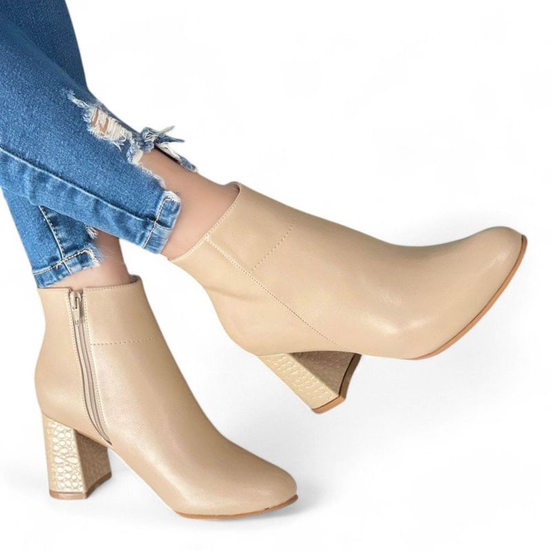 GENERICO - botín mujer 1022L-60 TACO LABRADO 7 PLANTA DE CAUCHO color beige