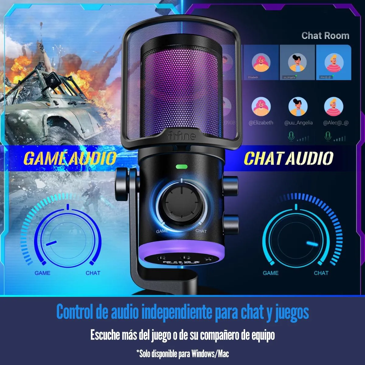 FIFINE - Fifine - Micrófono Ampligame AM6 RGB USB Cardioide - Black