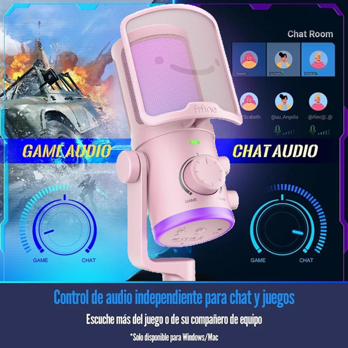 FIFINE - Fifine - Micrófono Ampligame AM6 RGB USB Cardioide - Pink