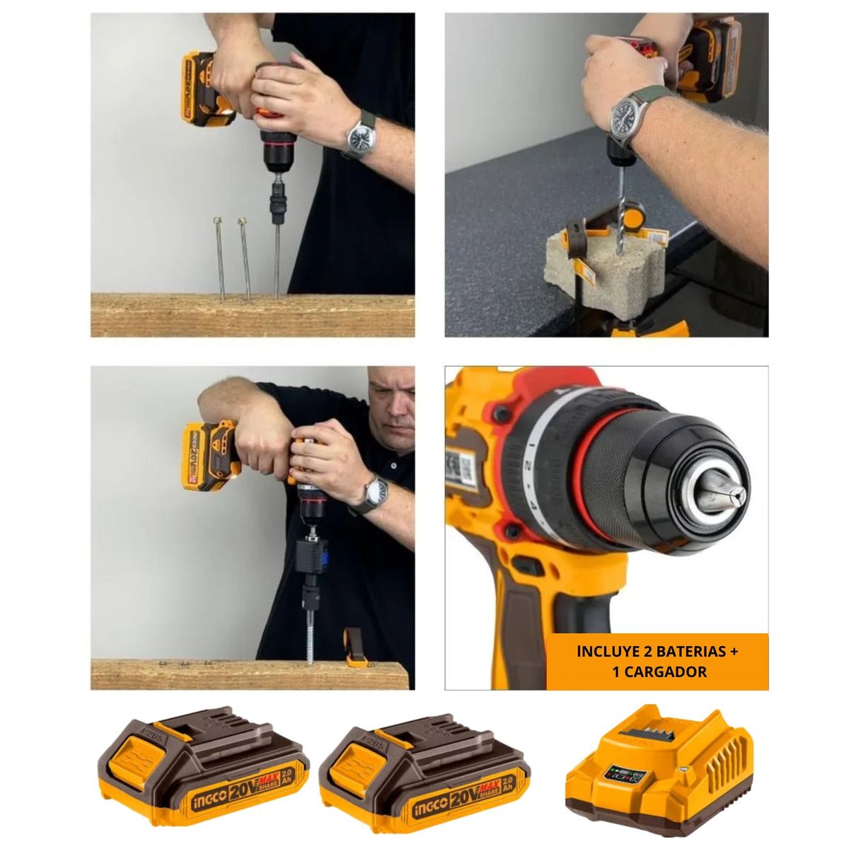 INGCO TOOLS - TALADRO PERCUTOR BRUSHLESS 55Nm 20V 2BATERIAS MALETA SET DE BROCAS