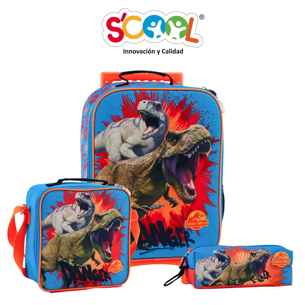 SCOOL - PACK DE MOCHILA  LONCHERA Y CARTUCHERA JURASSIC WORLD