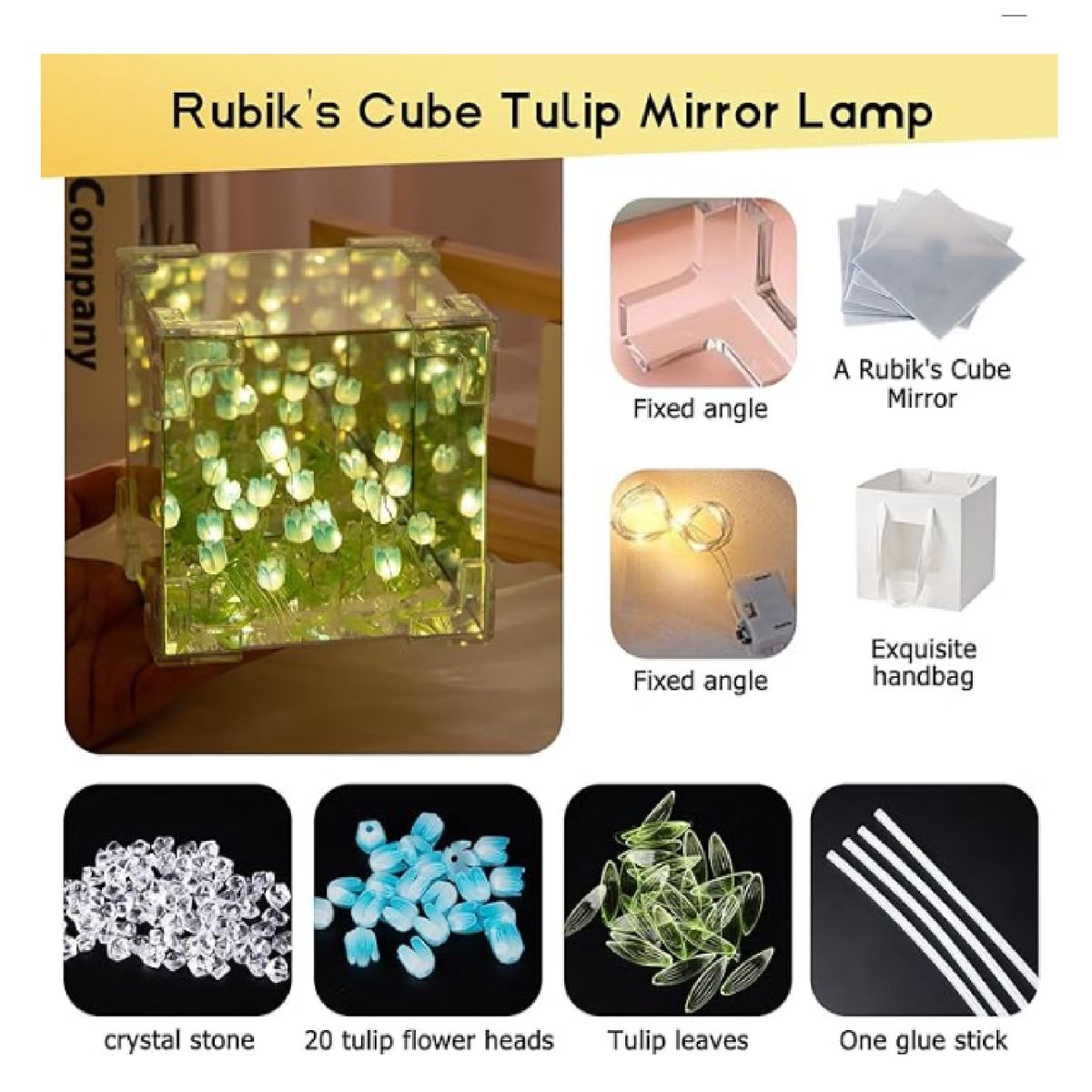 GENERICO - LÁMPARA LED ESPEJO CUADRADO DE TULIPANES INFINITOS MORADO