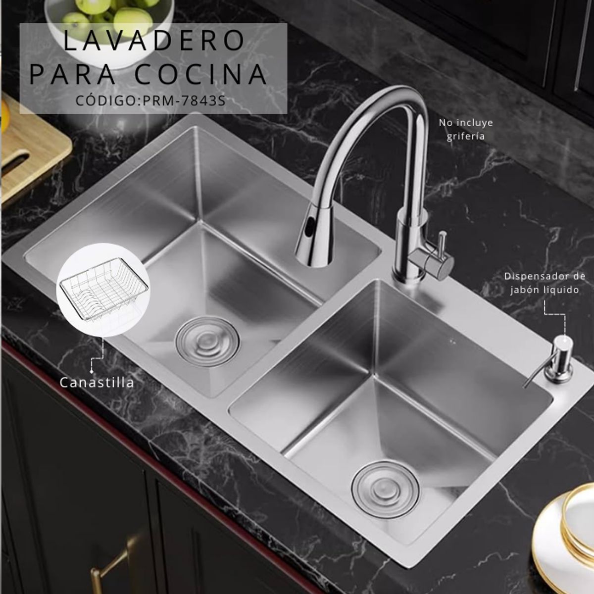 FRATELLI - LAVADERO DE COCINA ACERO SATINADO  2 POZAS PRM-7843S