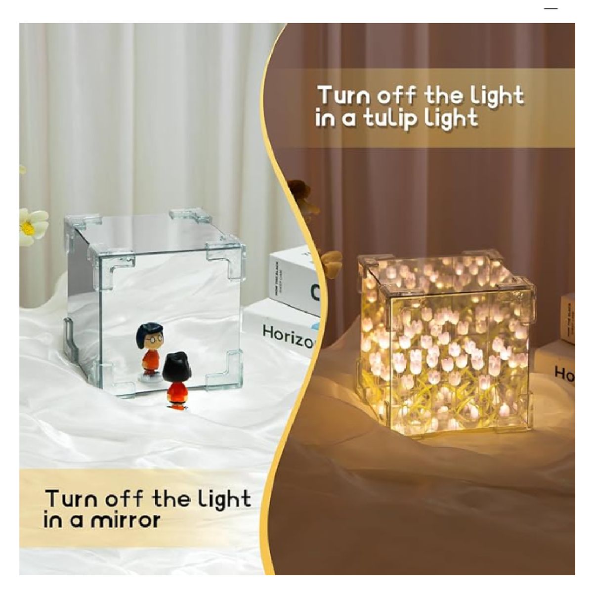 GENERICO - LÁMPARA LED ESPEJO CUADRADO DE TULIPANES INFINITOS CELESTE