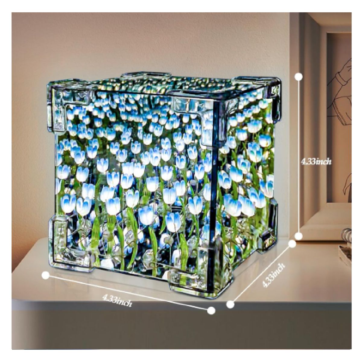 GENERICO - LÁMPARA LED ESPEJO CUADRADO DE TULIPANES INFINITOS CELESTE