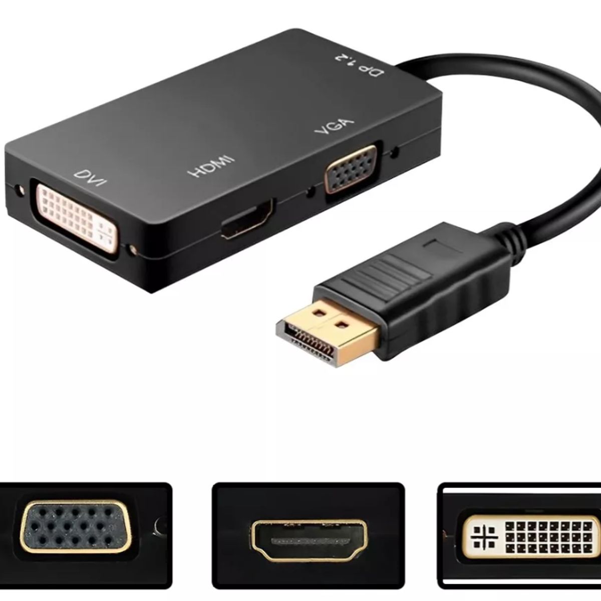 GENERICO - Adaptador Display Port Dp A Hdmi - Dvi - Vga Color Negro