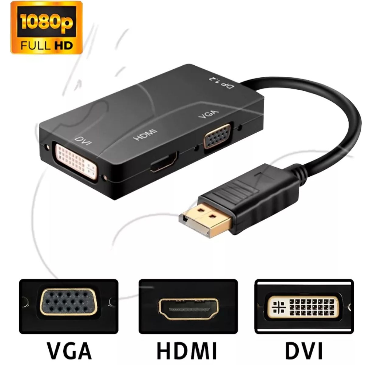 GENERICO - Adaptador Display Port Dp A Hdmi - Dvi - Vga Color Negro