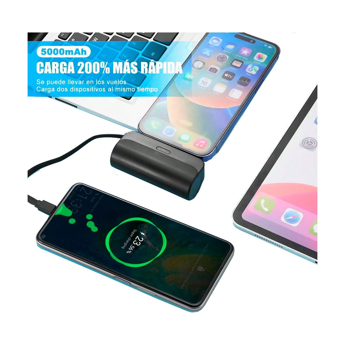 GENERICO - Mini Powerbank para Android y iPhone 5000 mAh
