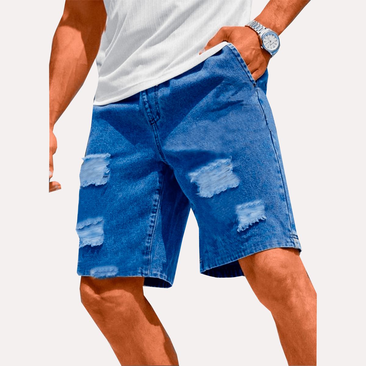 GENERICO - SHORT JEANS RIGIDO RASGADO MODA TENDENCIA