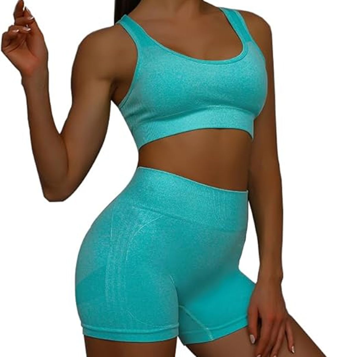 GENERICO - Conjunto deportivo sin Costuras short y top turquesa