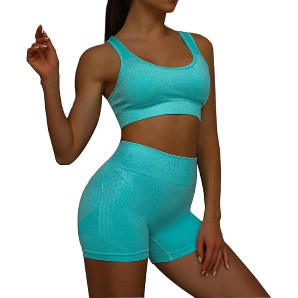 GENERICO - Conjunto deportivo sin Costuras short y top turquesa