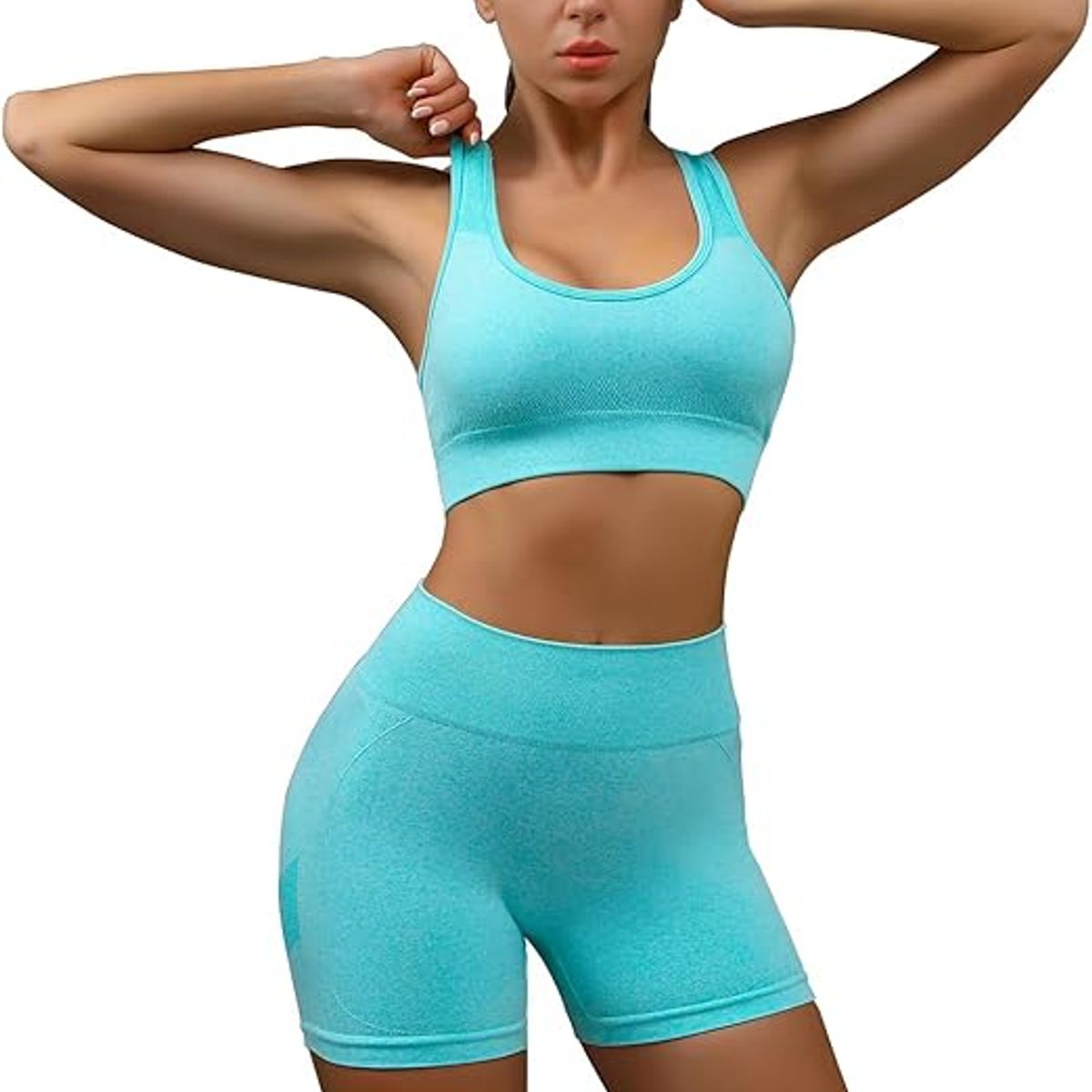 GENERICO - Conjunto deportivo sin Costuras short y top turquesa