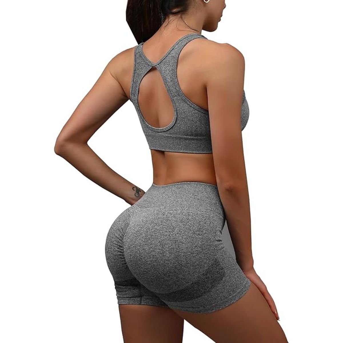 GENERICO - Conjunto deportivo sin Costuras short y top plomo