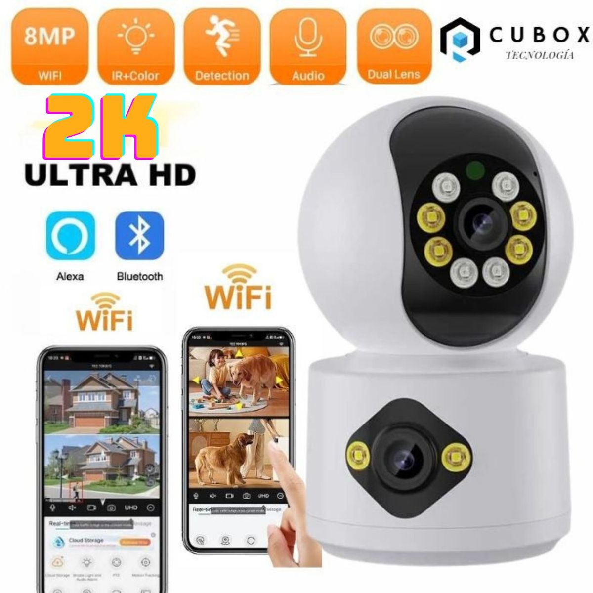 OEM - Camara de Seguridad Doble Lente Conexión WiFi Interior con Alarma