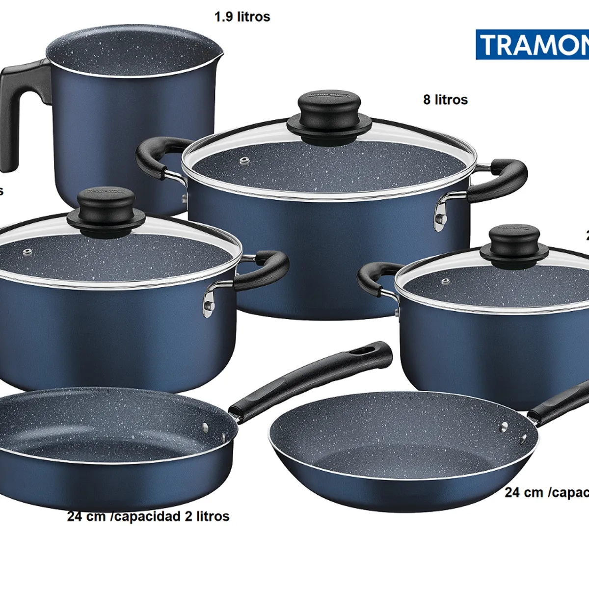 TRAMONTINA - Juego de Ollas Azul 9 Piezas Tramontina Revestimiento Antiadherente-