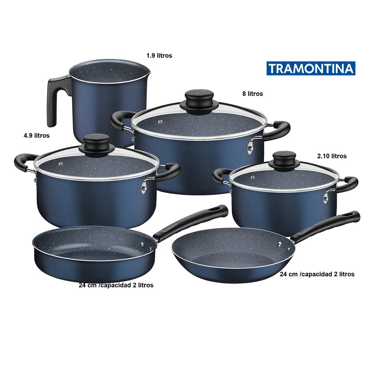 TRAMONTINA - Juego de Ollas Azul 9 Piezas Tramontina Revestimiento Antiadherente-