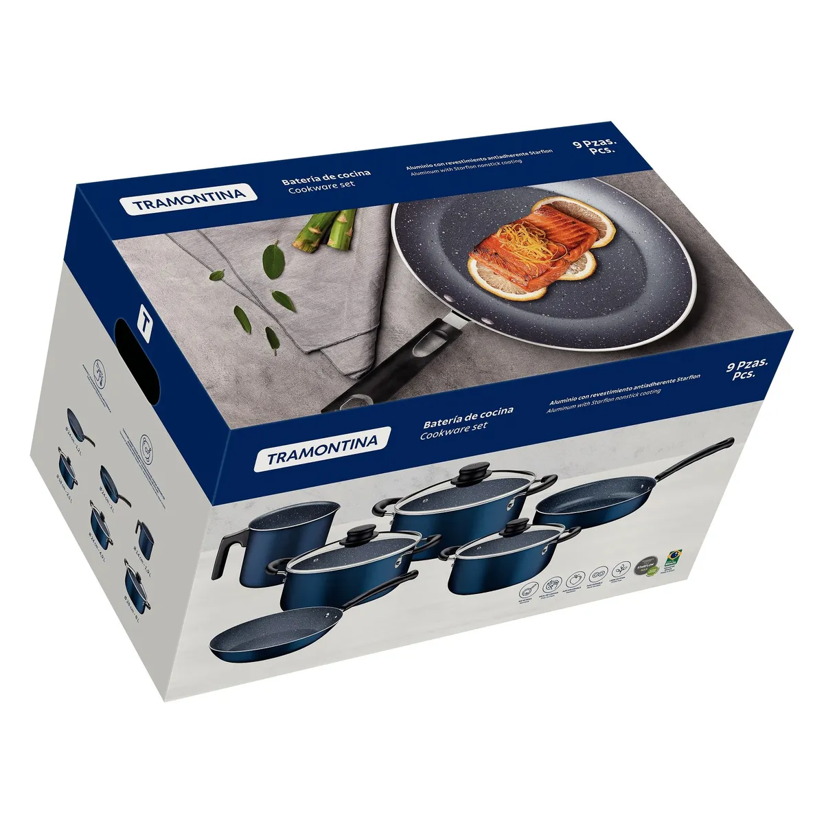 TRAMONTINA - Juego de Ollas Azul 9 Piezas Tramontina Revestimiento Antiadherente-