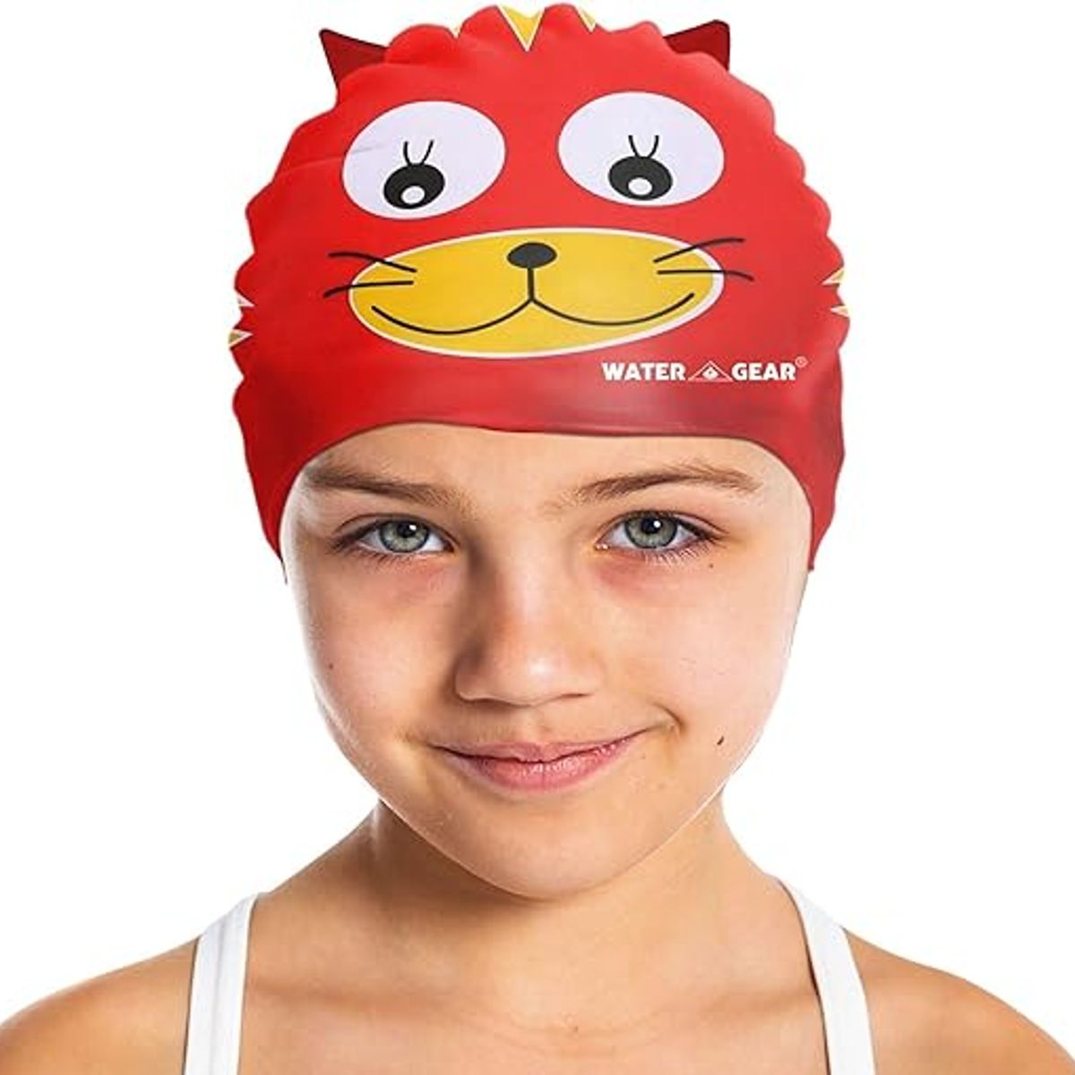 GENERICO - Gorro de Natación para Niños Silicona Modelo gato rojo