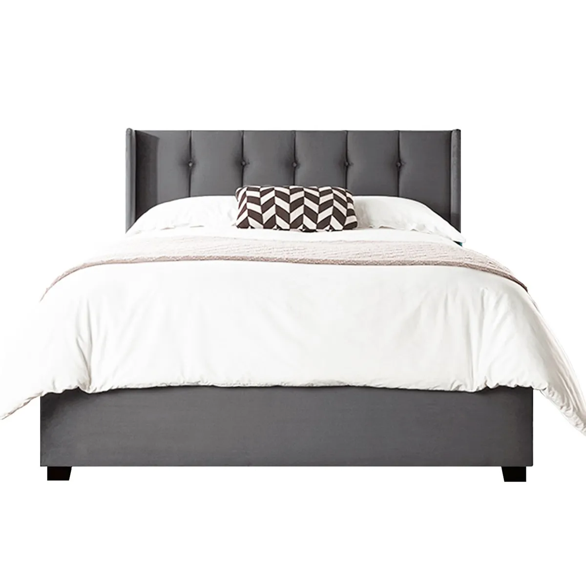 GENERICO - Cama Tapizada Listón con Botones Gris 1.5 Plz