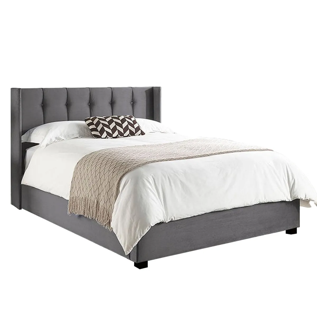 GENERICO - Cama Tapizada Listón con Botones Gris 1.5 Plz