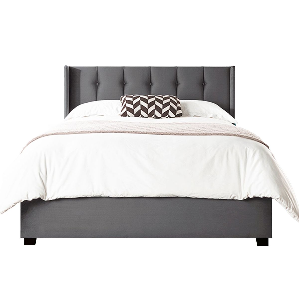 GENERICO - Cama Tapizada Listón con Botones Gris Queen