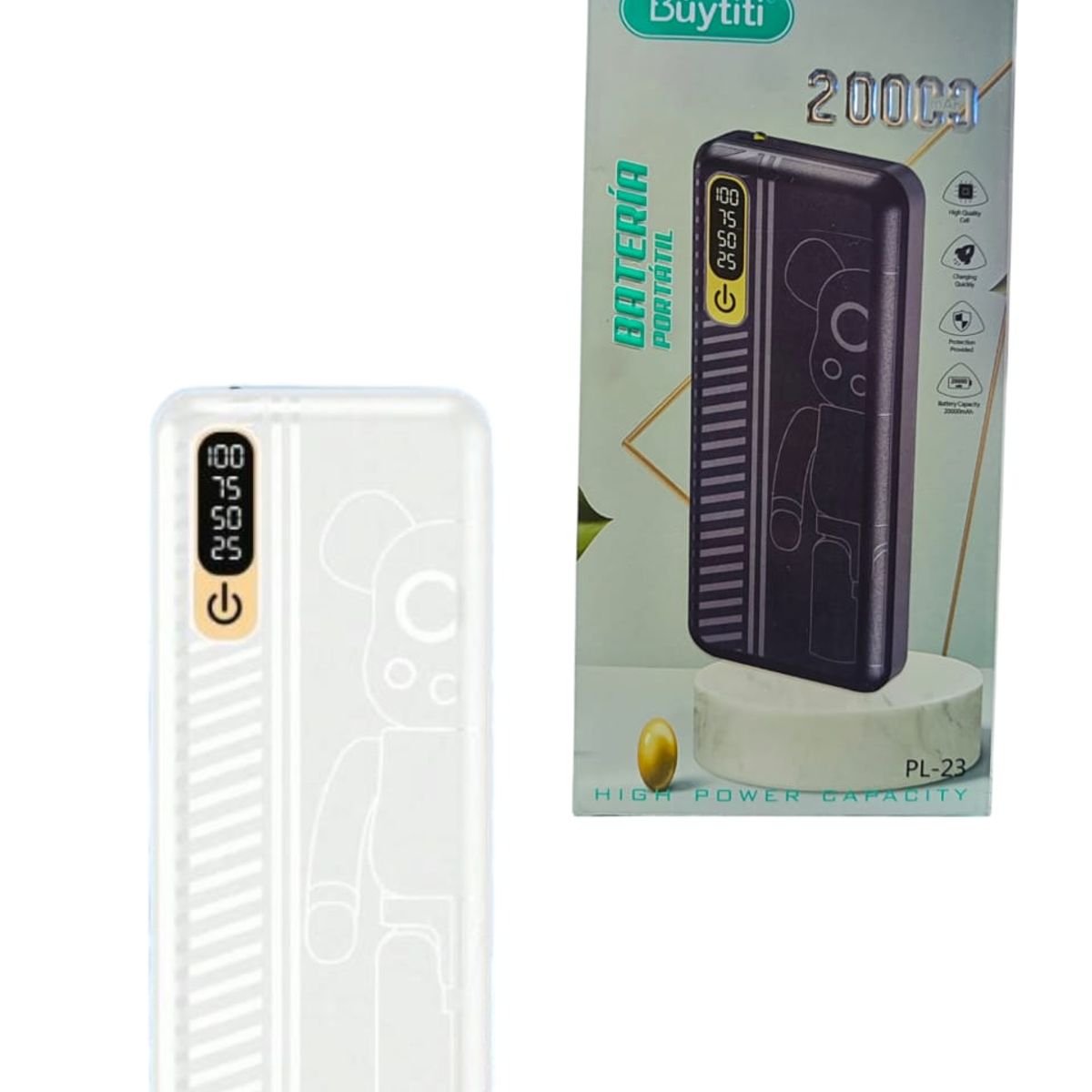 GENERICO - Batería portátil 20000 mAh con Linterna LED Recargable