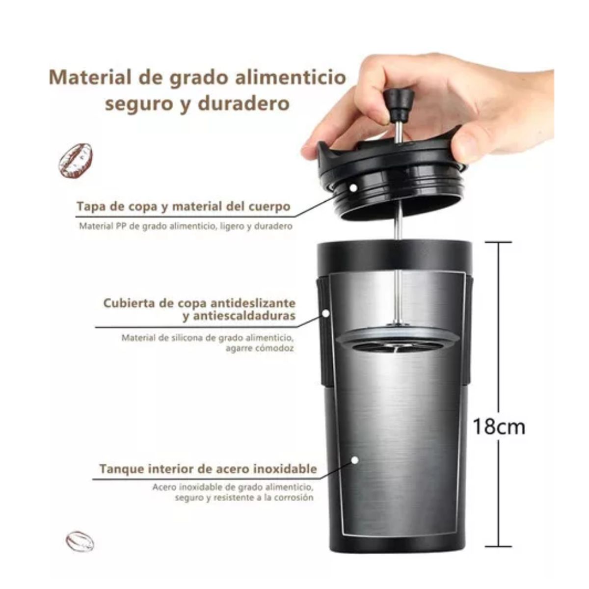 GENERICO - Cafetera  portátil prensa francesa en acero.