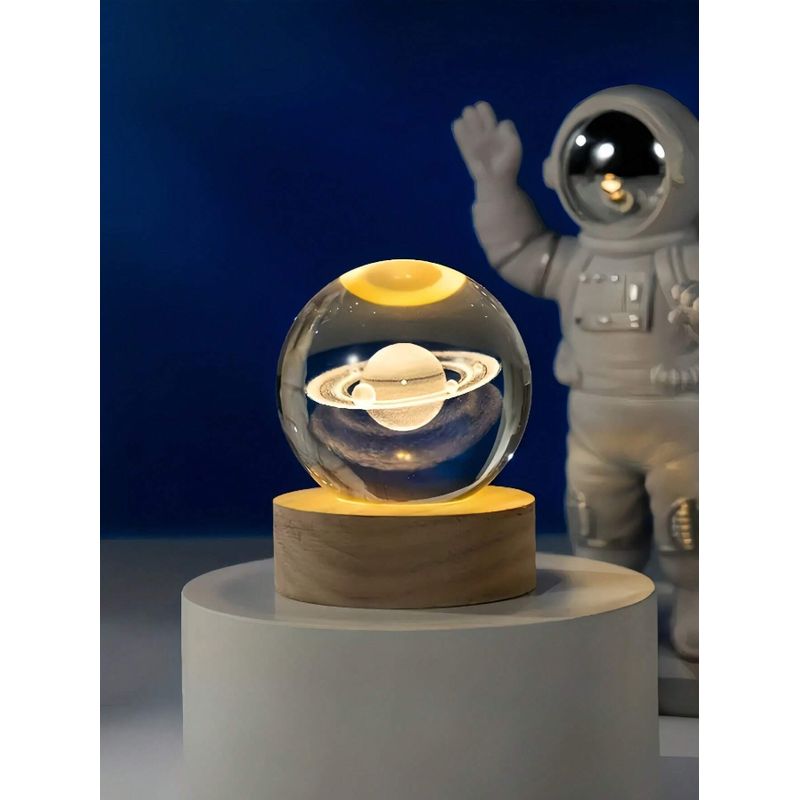 GENERICO - ESFERA DE CRISTAL LÁMPARA ADORNO SATURNO LUZ LED 3D