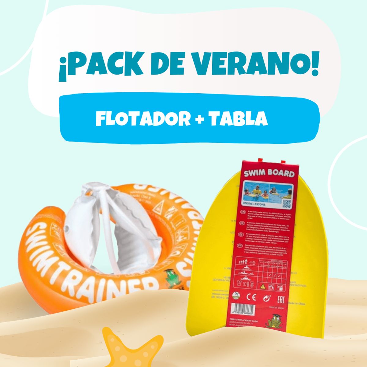 SWIMTRAINER - Pack Swimtrainer Naranja 1-3 Años + Tabla Freds