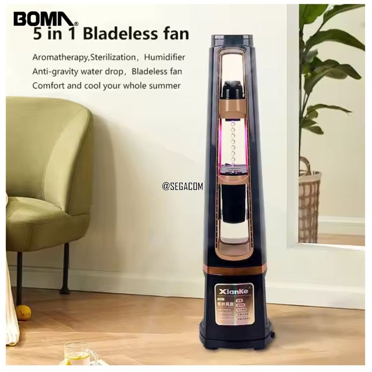 BOMA - Ventilador de Torre Sin Aspas 5 en 1 -CHICAGO- Black