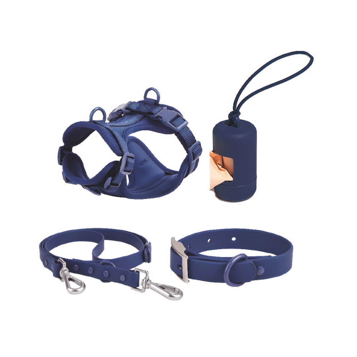 S&T - Pack Arnés + Collar +Correa+Dispensador AzulOscuro - Talla S