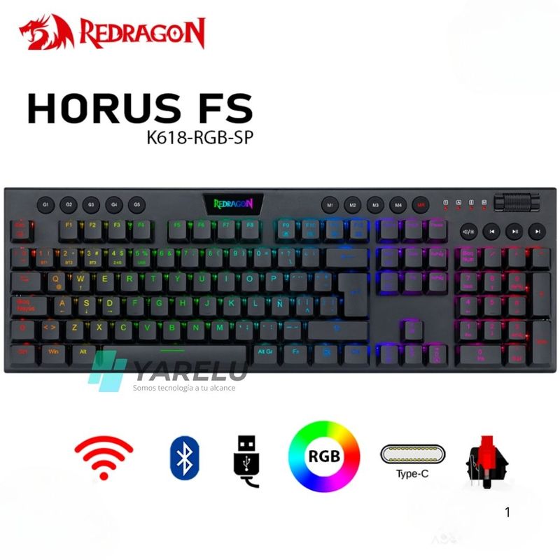 REDRAGON - Teclado Redragon HORUS FS Wireless Spanish K618-RGB-SP RED SWITCH