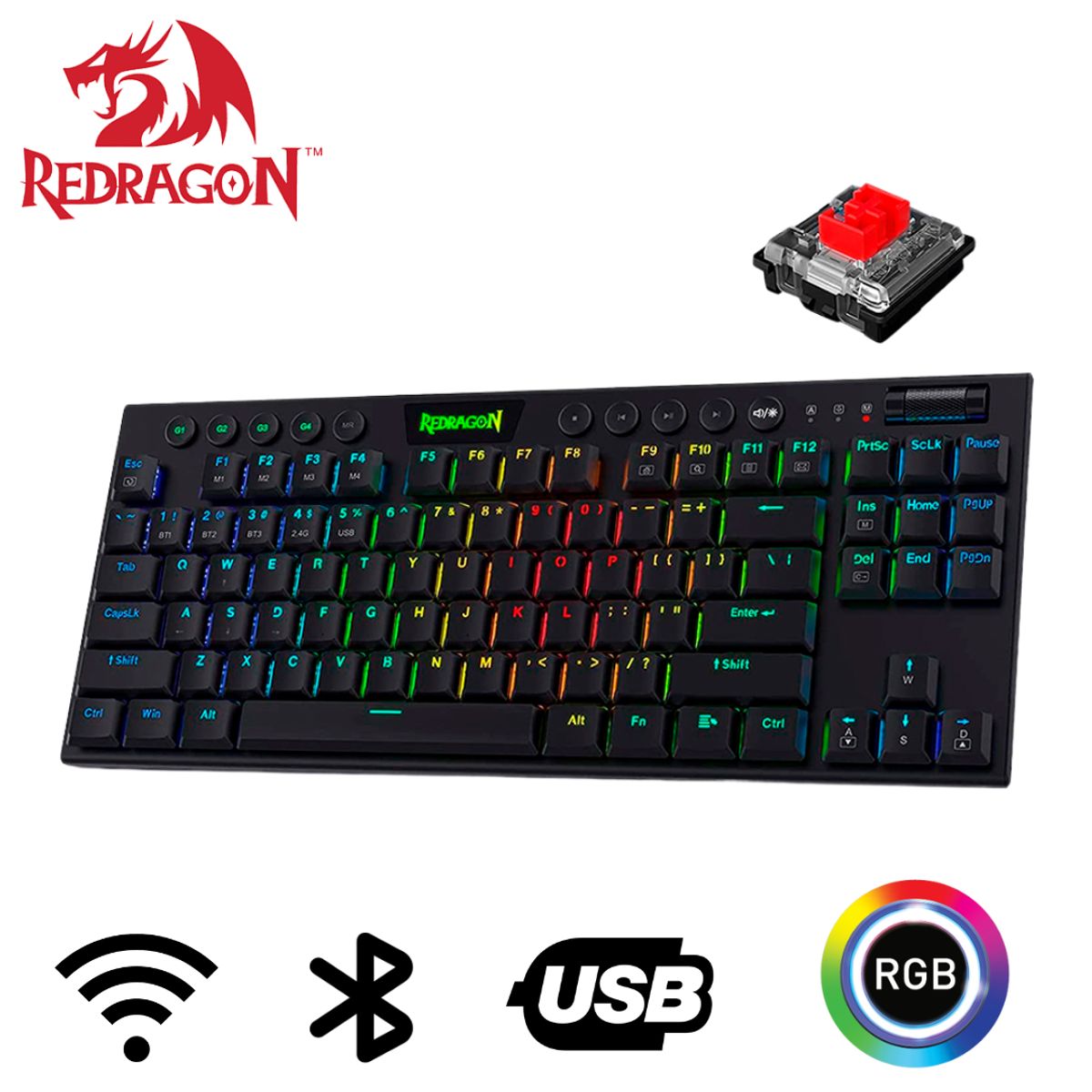 REDRAGON - Teclado Redragon HORUS TKL Wireless Spanish K621-RGB-SP RED SWITCH