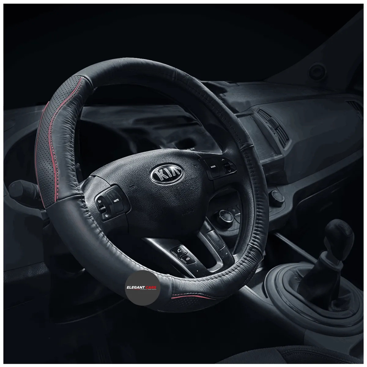 JEF - Forro De Timon Cuero Elegante  Costura Roja