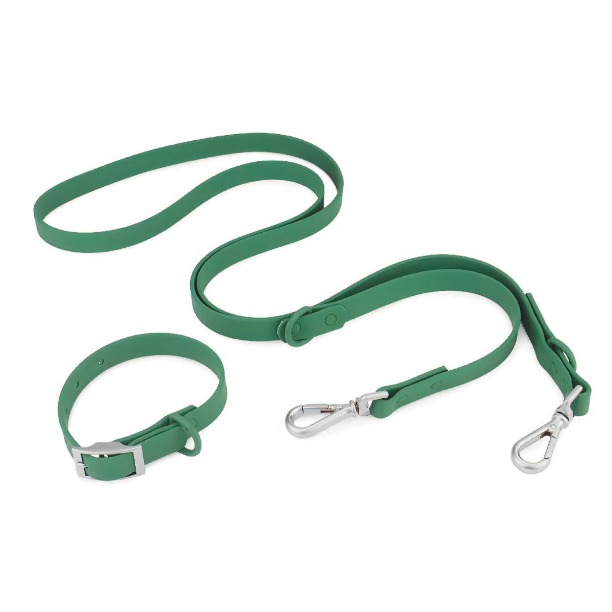 S&T - Correa y Collar PVC Impermeable Para Perros Verde - Talla S