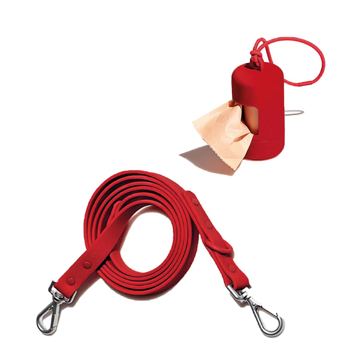 S&T - Correa y Dispensador De Poop Bags Para Perros Rojo - Talla S