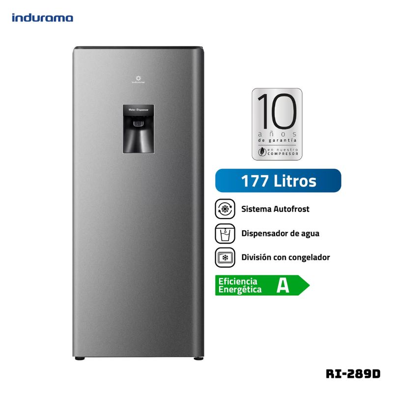 INDURAMA - REFRIGERADORA INDURAMA 177 L CON DISP DE AGUA PLATEADO - RI-289D