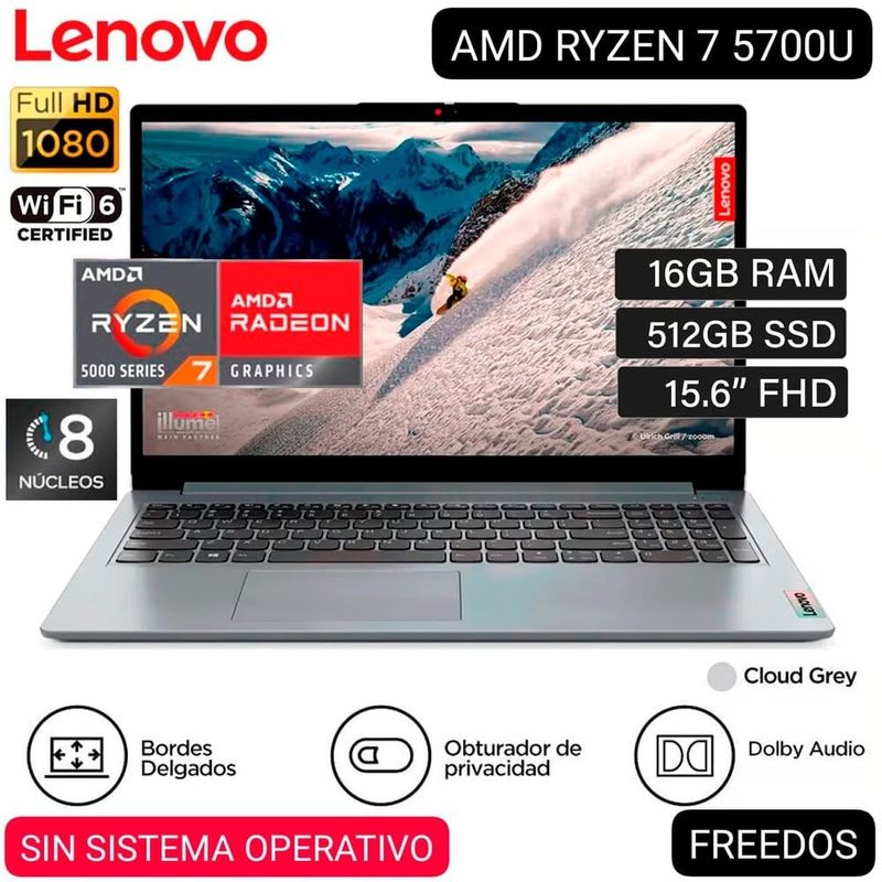 LENOVO - NOTEBOOK LENOVO IDEAPAD 1 15ALC7 (82R400ACLM) FHD 15.6" FREEDOS CLOUD GREY