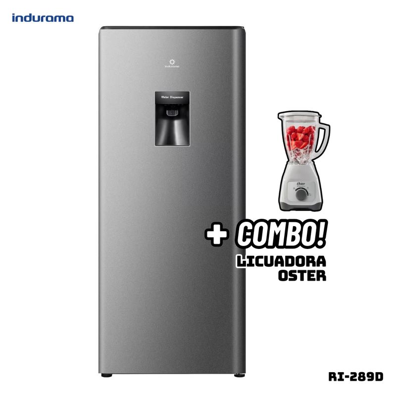 INDURAMA - REFRIGERADORA INDURAMA 177 L CON DISP DE AGUA PLATEADO - RI-289D + LICUADORA OSTER BLANCA