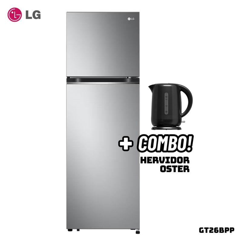 LG - REFRIGERADORA LG 264 L TOP FREEZER PLATEADO - GT26BPP + HERVIDOR OSTER NEGRO