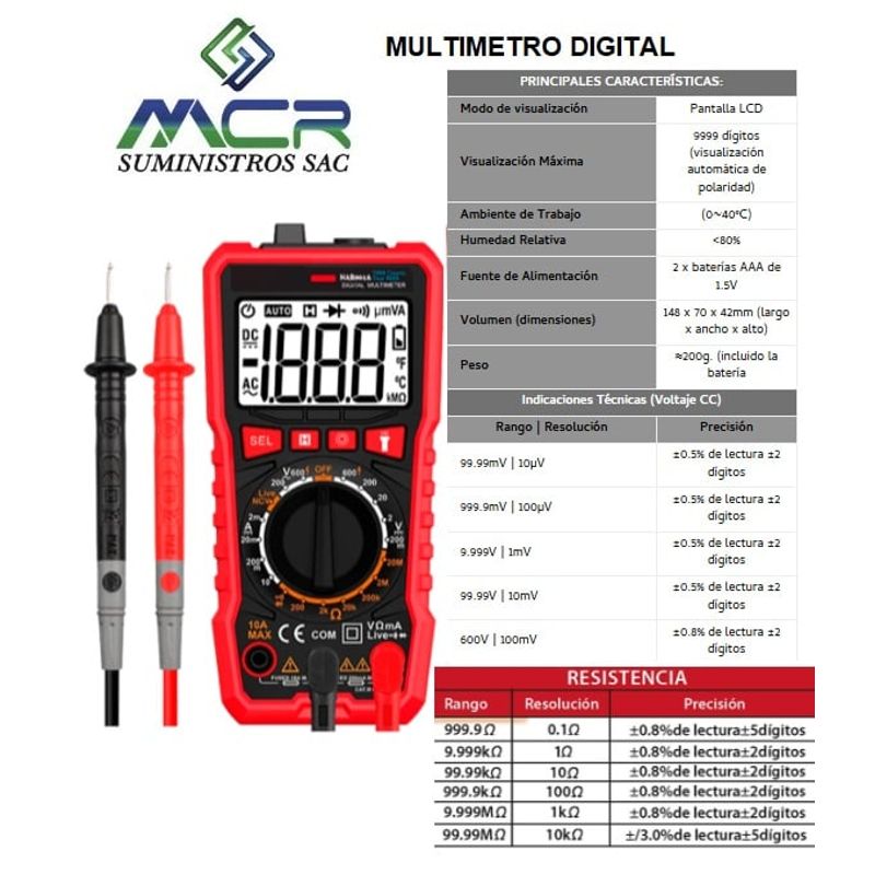 GENERICO - MULTIMETRO CON PANTALLA  LCD DIGITAL EN AC Y DC