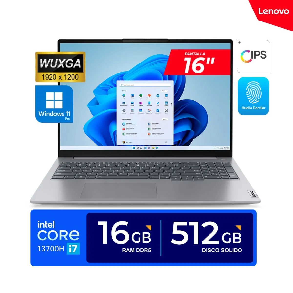 LENOVO - LAPTOP LENOVO THINKBOOK 16 / 16" WUXGA, IPS/ Ci7-13700H, 2.4-5.0GHz/ 16GB DDR5 512GB SSD/ Win11 PRO