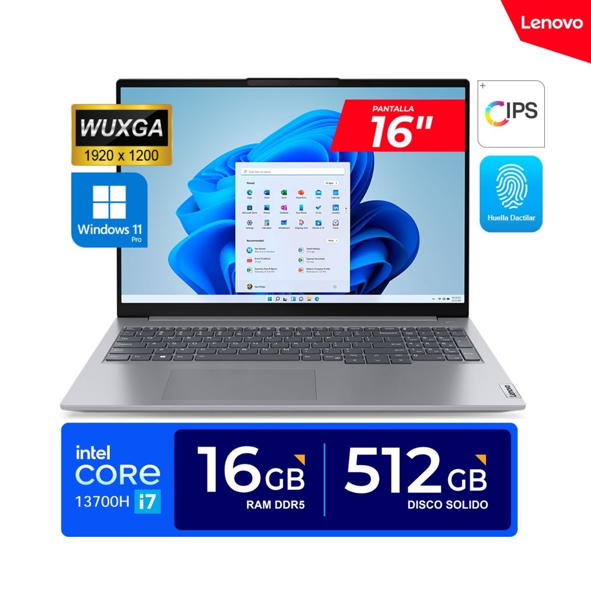 LENOVO - LAPTOP LENOVO THINKBOOK 16 / 16" WUXGA, IPS/ Ci7-13700H, 2.4-5.0GHz/ 16GB DDR5 512GB SSD/ Win11 PRO