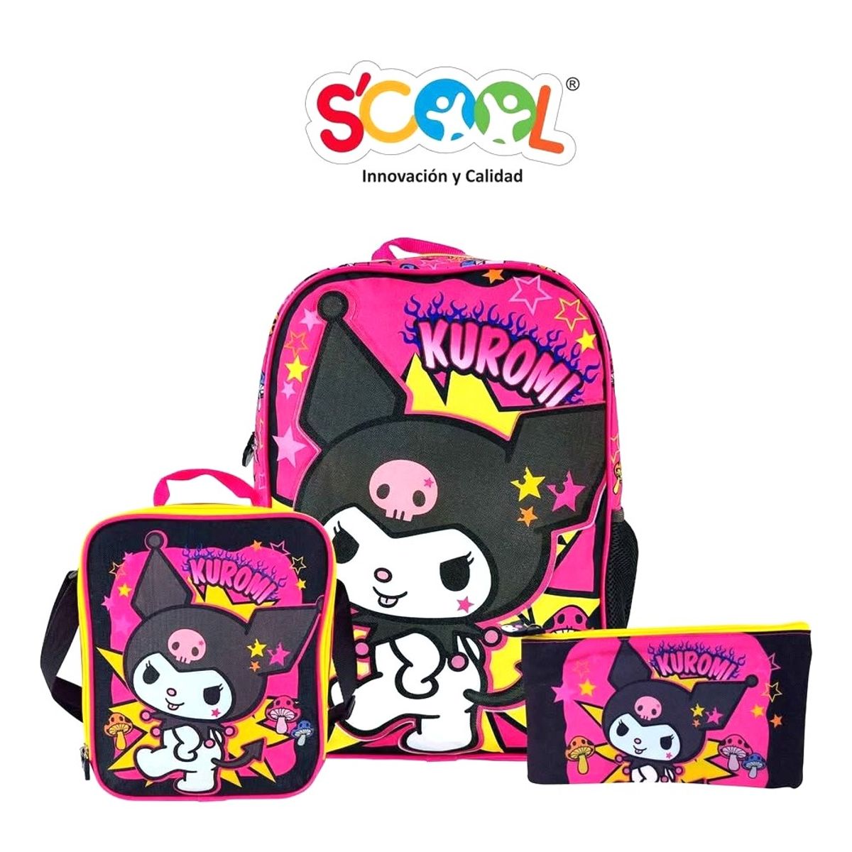 SCOOL - Mochila, lonchera y cartuchera Set 3 en 1 diseño: Kuromi