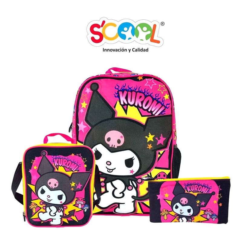SCOOL - Mochila, lonchera y cartuchera Set 3 en 1 diseño: Kuromi