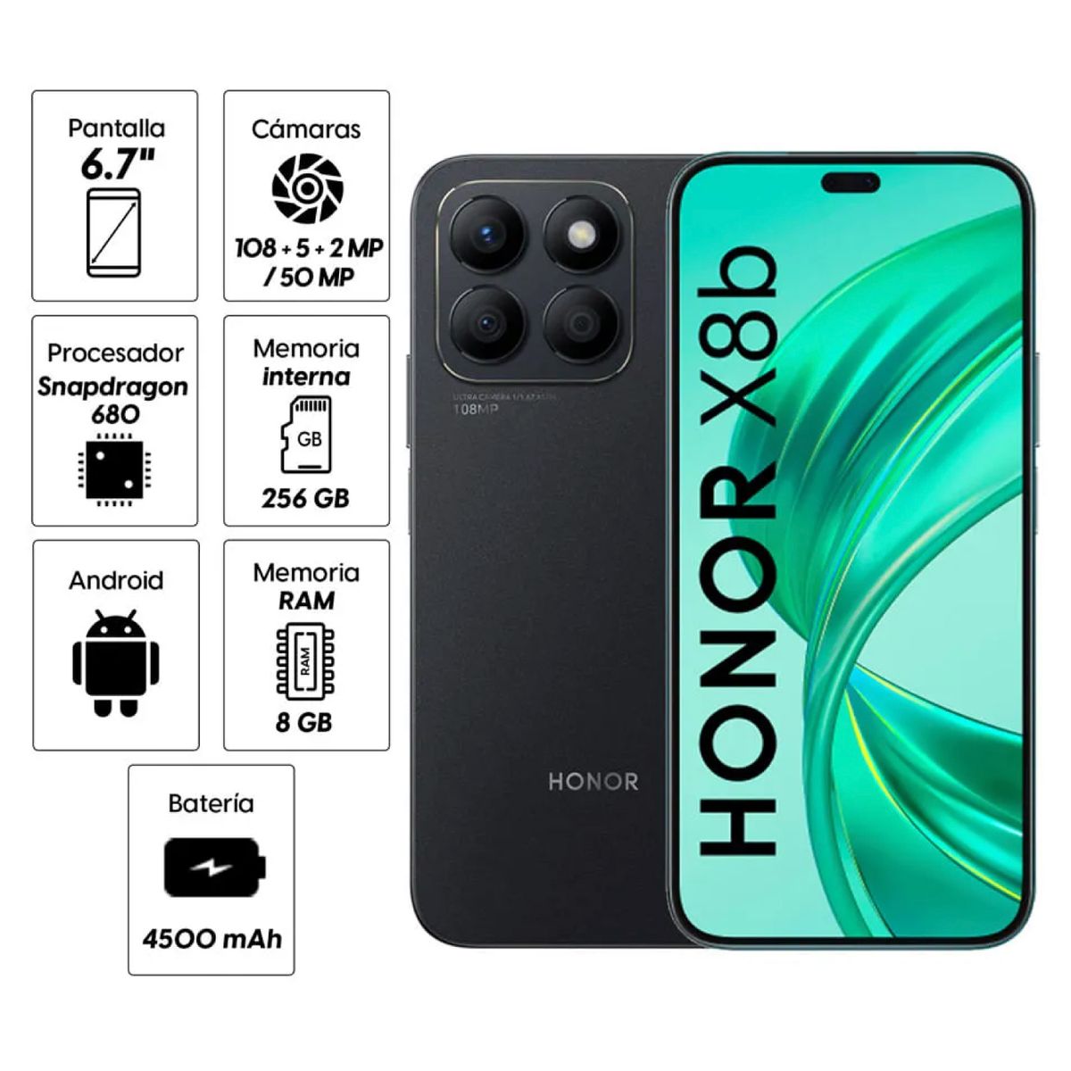 HONOR - Celular Libre Honor X8B 6,7 pulg 256GB 8GB RAM NEGRO