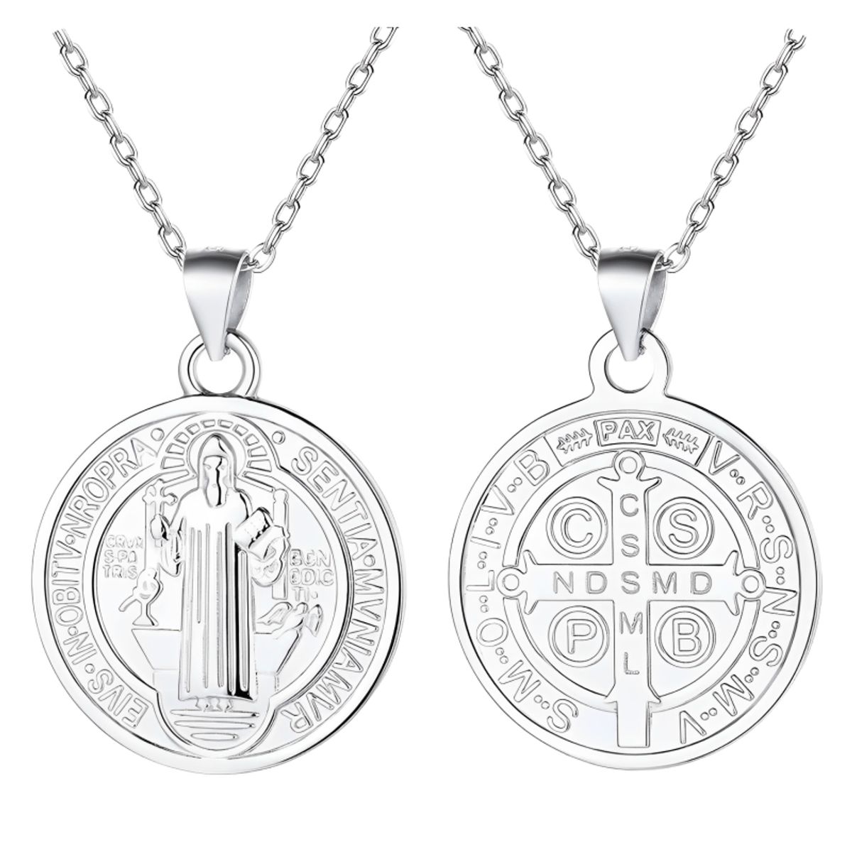 GENERICO - Collar San Benito Plata Medalla Protectora Regalo Unisex 17mm