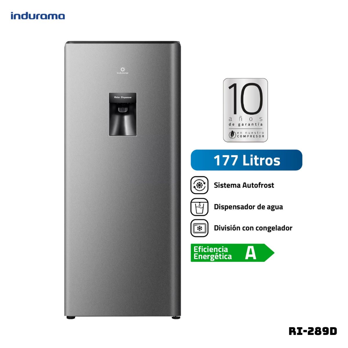 INDURAMA - REFRIGERADORA INDURAMA 177 L CON DISP DE AGUA PLATEADO - RI-289D + LICUADORA IMACO